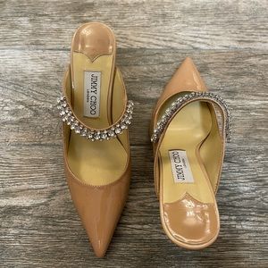 Jimmy choo patent crystal strap pumps